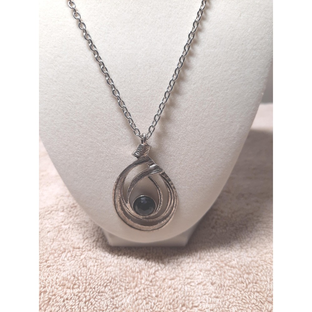 Black spinel pendant artisan crafted Israel 22 in stainless steel chain included
